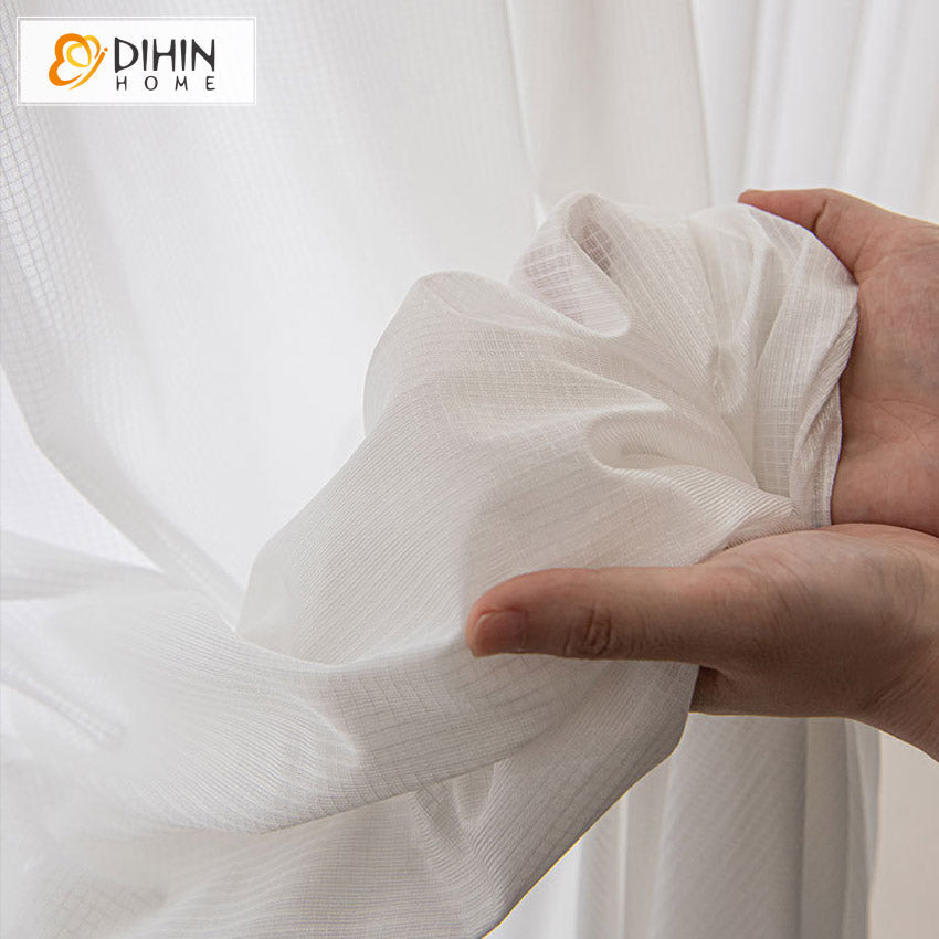 DIHIN HOME Modern White Small Grid,Sheer Curtain,Blackout Grommet Window Curtain for Living Room ,52x63-inch,1 Panel Roman Shades Curtains Window Blinds custom curtains blackout curtains curtains for living room sheer curtains curtain fabric linen curtains kitchen curtains velvet curtains pinch pleat curtains bay window curtains outdoor curtains pleated curtains floral curtains dining room curtains kitchen valances drapes for bedroom patio curtains nursery curtains grommet curtains