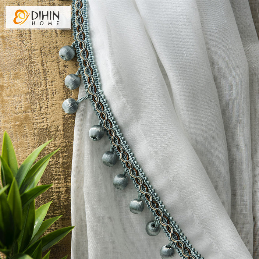 DIHIN HOME Modern White Solid Color Sheer Curtain With Lace Balls,Grommet Window Curtain for Living Room ,52x63-inch,1 Panel Roman Shades Curtains Window Blinds custom curtains blackout curtains curtains for living room sheer curtains curtain fabric linen curtains kitchen curtains velvet curtains pinch pleat curtains bay window curtains outdoor curtains pleated curtains floral curtains dining room curtains kitchen valances drapes for bedroom patio curtains nursery curtains grommet curtains