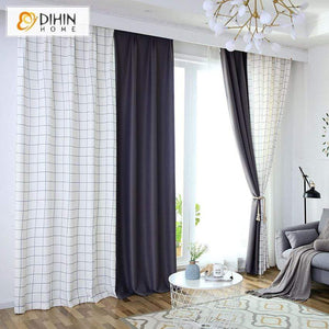 DIHIN HOME Modern White Stripe Spliced Curtains，Blackout Grommet Window Curtain for Living Room ,52x63-inch,1 Panel Roman Shades Curtains Window Blinds custom curtains blackout curtains curtains for living room sheer curtains curtain fabric linen curtains kitchen curtains velvet curtains pinch pleat curtains bay window curtains outdoor curtains pleated curtains floral curtains dining room curtains kitchen valances drapes for bedroom patio curtains nursery curtains grommet curtains