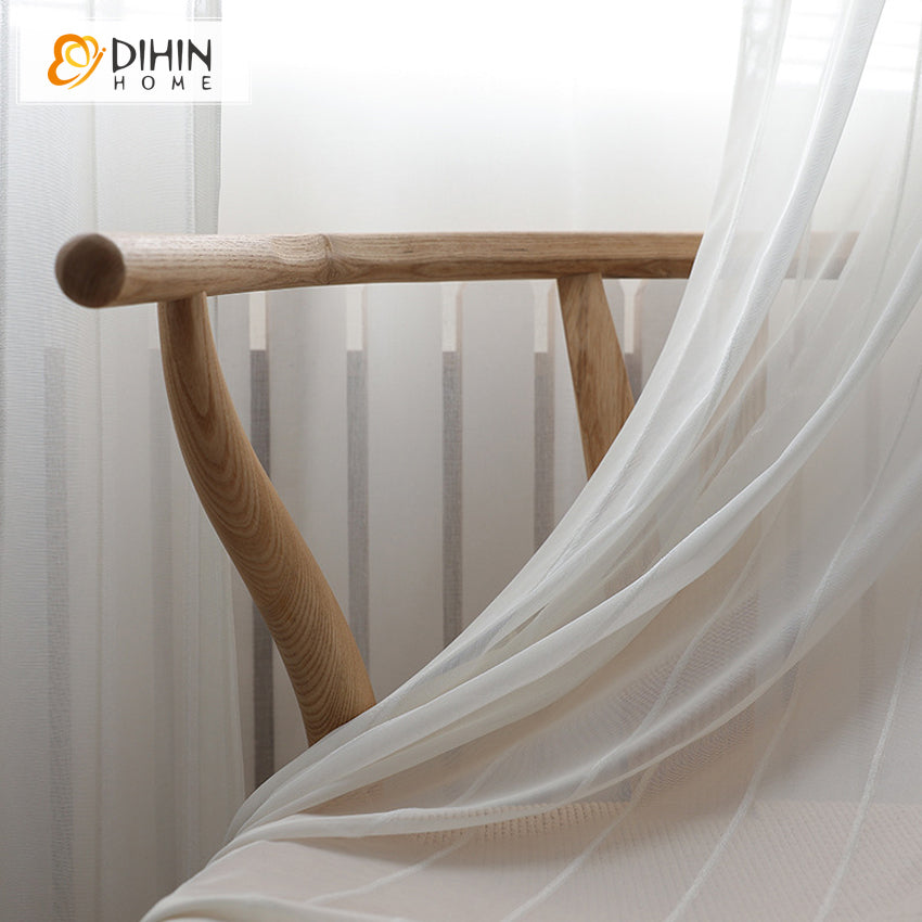 DIHIN HOME Modern White Striped,Sheer Curtain,Blackout Grommet Window Curtain for Living Room ,52x63-inch,1 Panel Curtains custom curtains blackout curtains curtains for living room curtain fabric linen curtains