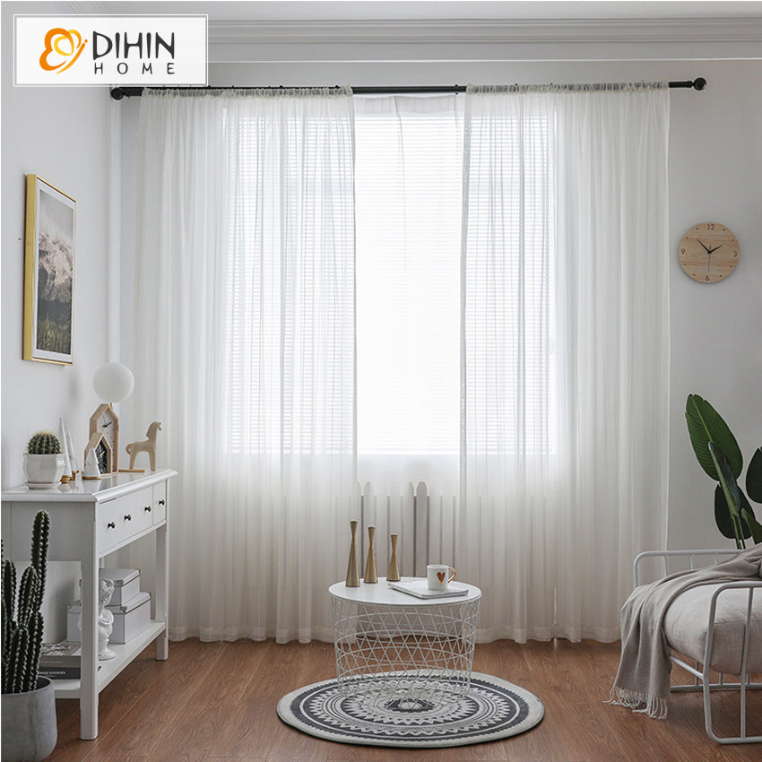 DIHIN HOME Modern White Striped,Sheer Curtain,Blackout Grommet Window Curtain for Living Room ,52x63-inch,1 Panel Curtains custom curtains blackout curtains curtains for living room curtain fabric linen curtains