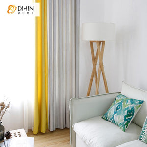 DIHIN HOME Modern Yellow and Grey Cotton / Linen Curtains,Blackout Grommet Window Curtain for Living Room ,52x63-inch,1 Panel Roman Shades Curtains Window Blinds custom curtains blackout curtains curtains for living room sheer curtains curtain fabric linen curtains kitchen curtains velvet curtains pinch pleat curtains bay window curtains outdoor curtains pleated curtains floral curtains dining room curtains kitchen valances drapes for bedroom patio curtains nursery curtains grommet curtains
