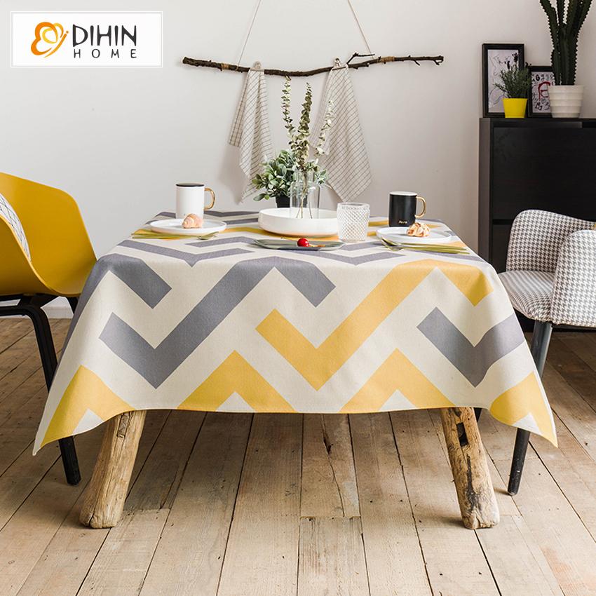 DIHIN HOME Modern Yellow and Grey Geometric Printed Tablecloth For Rectangle Tables,Custom Washed Linen Tablecloth,Handmade Rectangle Table Cover Roman Shades Curtains Window Blinds custom curtains blackout curtains curtains for living room sheer curtains curtain fabric linen curtains kitchen curtains velvet curtains pinch pleat curtains bay window curtains outdoor curtains pleated curtains floral curtains dining room curtains kitchen valances drapes for bedroom patio curtains nursery curtains grommet curta