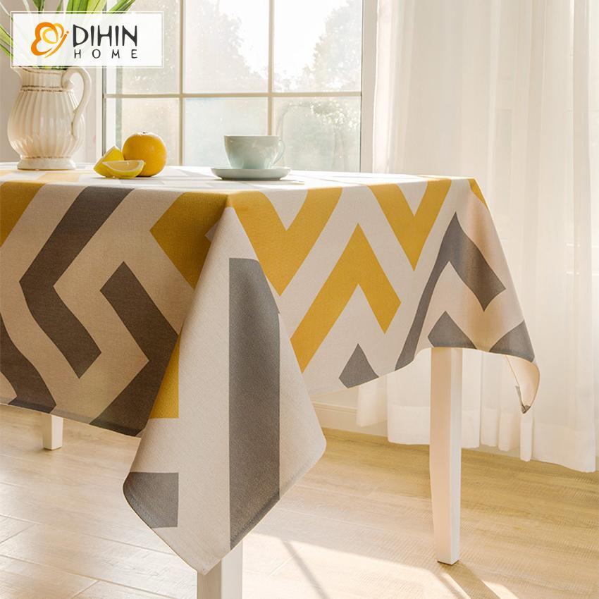 DIHIN HOME Modern Yellow and Grey Geometric Printed Tablecloth For Rectangle Tables,Custom Washed Linen Tablecloth,Handmade Rectangle Table Cover Roman Shades Curtains Window Blinds custom curtains blackout curtains curtains for living room sheer curtains curtain fabric linen curtains kitchen curtains velvet curtains pinch pleat curtains bay window curtains outdoor curtains pleated curtains floral curtains dining room curtains kitchen valances drapes for bedroom patio curtains nursery curtains grommet curta