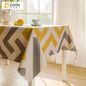 DIHIN HOME Modern Yellow and Grey Geometric Printed Tablecloth For Rectangle Tables,Custom Washed Linen Tablecloth,Handmade Rectangle Table Cover Roman Shades Curtains Window Blinds custom curtains blackout curtains curtains for living room sheer curtains curtain fabric linen curtains kitchen curtains velvet curtains pinch pleat curtains bay window curtains outdoor curtains pleated curtains floral curtains dining room curtains kitchen valances drapes for bedroom patio curtains nursery curtains grommet curta