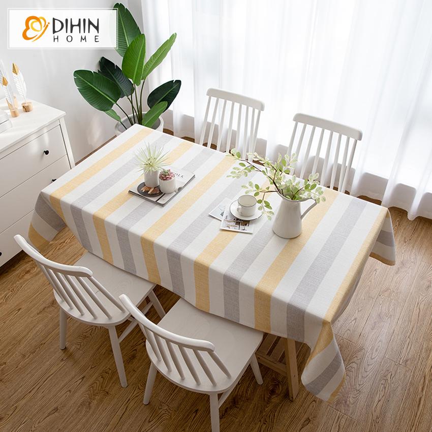 DIHIN HOME Modern Yellow and Grey Strips Printed Tablecloth For Rectangle Tables,Custom Washed Linen Tablecloth,Handmade Rectangle Table Cover Roman Shades Curtains Window Blinds custom curtains blackout curtains curtains for living room sheer curtains curtain fabric linen curtains kitchen curtains velvet curtains pinch pleat curtains bay window curtains outdoor curtains pleated curtains floral curtains dining room curtains kitchen valances drapes for bedroom patio curtains nursery curtains grommet curtains