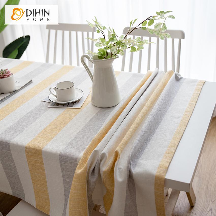 DIHIN HOME Modern Yellow and Grey Strips Printed Tablecloth For Rectangle Tables,Custom Washed Linen Tablecloth,Handmade Rectangle Table Cover Roman Shades Curtains Window Blinds custom curtains blackout curtains curtains for living room sheer curtains curtain fabric linen curtains kitchen curtains velvet curtains pinch pleat curtains bay window curtains outdoor curtains pleated curtains floral curtains dining room curtains kitchen valances drapes for bedroom patio curtains nursery curtains grommet curtains