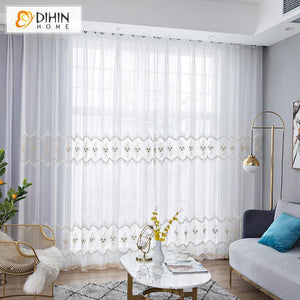DIHIN HOME Mordern White Flowers Embroidered Day Curtain,Sheer Curtain,Blackout Grommet Window Curtain for Living Room ,52x63-inch,1 Panel Roman Shades Curtains Window Blinds custom curtains blackout curtains curtains for living room sheer curtains curtain fabric linen curtains kitchen curtains velvet curtains pinch pleat curtains bay window curtains outdoor curtains pleated curtains floral curtains dining room curtains kitchen valances drapes for bedroom patio curtains nursery curtains grommet curtains