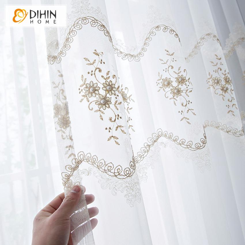 DIHIN HOME Mordern White Flowers Embroidered Day Curtain,Sheer Curtain,Blackout Grommet Window Curtain for Living Room ,52x63-inch,1 Panel Roman Shades Curtains Window Blinds custom curtains blackout curtains curtains for living room sheer curtains curtain fabric linen curtains kitchen curtains velvet curtains pinch pleat curtains bay window curtains outdoor curtains pleated curtains floral curtains dining room curtains kitchen valances drapes for bedroom patio curtains nursery curtains grommet curtains