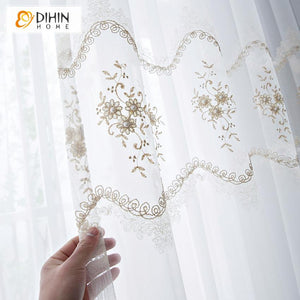 DIHIN HOME Mordern White Flowers Embroidered Day Curtain,Sheer Curtain,Blackout Grommet Window Curtain for Living Room ,52x63-inch,1 Panel Roman Shades Curtains Window Blinds custom curtains blackout curtains curtains for living room sheer curtains curtain fabric linen curtains kitchen curtains velvet curtains pinch pleat curtains bay window curtains outdoor curtains pleated curtains floral curtains dining room curtains kitchen valances drapes for bedroom patio curtains nursery curtains grommet curtains