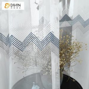 DIHIN HOME Mordern White Geometric Waves Embroidered Day Curtain,Sheer Curtain,Blackout Grommet Window Curtain for Living Room ,52x63-inch,1 Panel Roman Shades Curtains Window Blinds custom curtains blackout curtains curtains for living room sheer curtains curtain fabric linen curtains kitchen curtains velvet curtains pinch pleat curtains bay window curtains outdoor curtains pleated curtains floral curtains dining room curtains kitchen valances drapes for bedroom patio curtains nursery curtains grommet curt