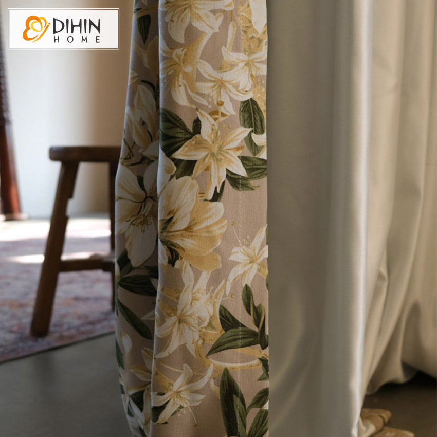 DIHIN HOME Natural Flower Printed,Blackout Grommet Window Curtain for Living Room ,52x63-inch,1 Panel Roman Shades Curtains Window Blinds custom curtains blackout curtains curtains for living room sheer curtains curtain fabric linen curtains kitchen curtains velvet curtains pinch pleat curtains bay window curtains outdoor curtains pleated curtains floral curtains dining room curtains kitchen valances drapes for bedroom patio curtains nursery curtains grommet curtains