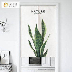 DIHIN HOME Nature Green Plant Printed Japanese Noren Doorway Curtain Tapestry,Cotton Linen,Door Way Curtain Door Hanging Tapestry,33.5''Wx59''L,1 Panel Roman Shades Window Curtains Curtains Window Blinds Curtains Drapes linen drapery curtains and drapes windows drapes custom curtains blackout curtains curtains for living room window shades sheer curtains curtain fabric window treatments custom drapery