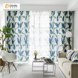 DIHIN HOME Neat Blue and Green Leaves Printed，Blackout Grommet Window Curtain for Living Room ,52x63-inch,1 Panel Roman Shades Curtains Window Blinds custom curtains blackout curtains curtains for living room sheer curtains curtain fabric linen curtains kitchen curtains velvet curtains pinch pleat curtains bay window curtains outdoor curtains pleated curtains floral curtains dining room curtains kitchen valances drapes for bedroom patio curtains nursery curtains grommet curtains