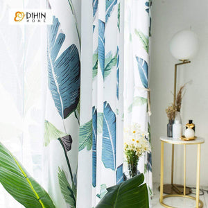 DIHIN HOME Neat Blue and Green Leaves Printed，Blackout Grommet Window Curtain for Living Room ,52x63-inch,1 Panel Roman Shades Curtains Window Blinds custom curtains blackout curtains curtains for living room sheer curtains curtain fabric linen curtains kitchen curtains velvet curtains pinch pleat curtains bay window curtains outdoor curtains pleated curtains floral curtains dining room curtains kitchen valances drapes for bedroom patio curtains nursery curtains grommet curtains