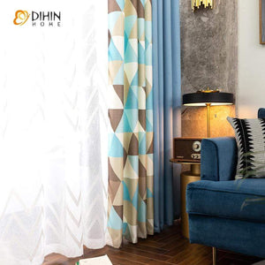 DIHIN HOME Neat Blue with Triangle Spliced Curtains，Blackout Grommet Window Curtain for Living Room ,52x63-inch,1 Panel Roman Shades Curtains Window Blinds custom curtains blackout curtains curtains for living room sheer curtains curtain fabric linen curtains kitchen curtains velvet curtains pinch pleat curtains bay window curtains outdoor curtains pleated curtains floral curtains dining room curtains kitchen valances drapes for bedroom patio curtains nursery curtains grommet curtains