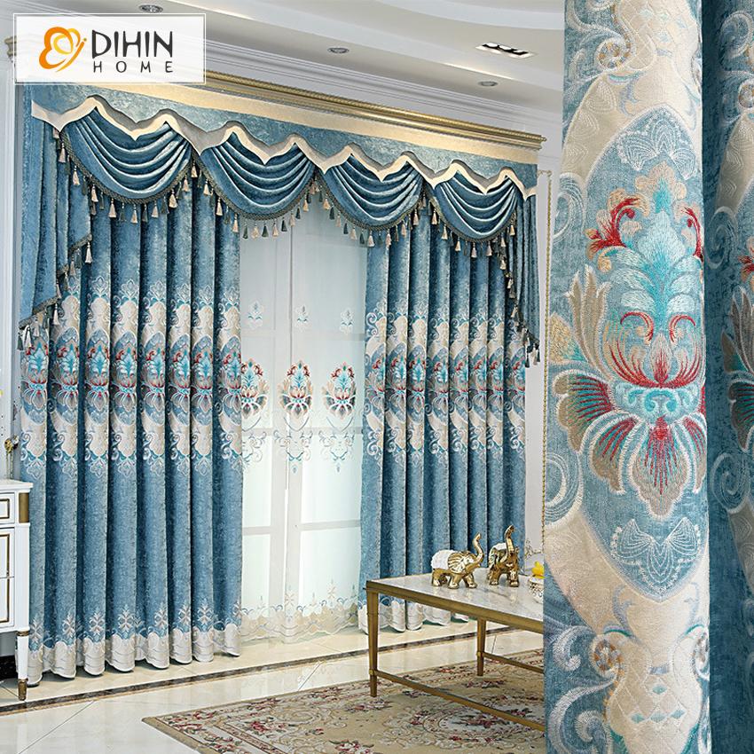 DIHIN HOME New Arrival Blue Color Embroidered Curtain Customized Valance ,Blackout Curtains Grommet Window Curtain for Living Room ,52x84-inch,1 Panel Roman Shades Curtains Window Blinds custom curtains blackout curtains curtains for living room sheer curtains curtain fabric linen curtains kitchen curtains velvet curtains pinch pleat curtains bay window curtains outdoor curtains pleated curtains floral curtains dining room curtains kitchen valances drapes for bedroom patio curtains nursery curtains grommet 