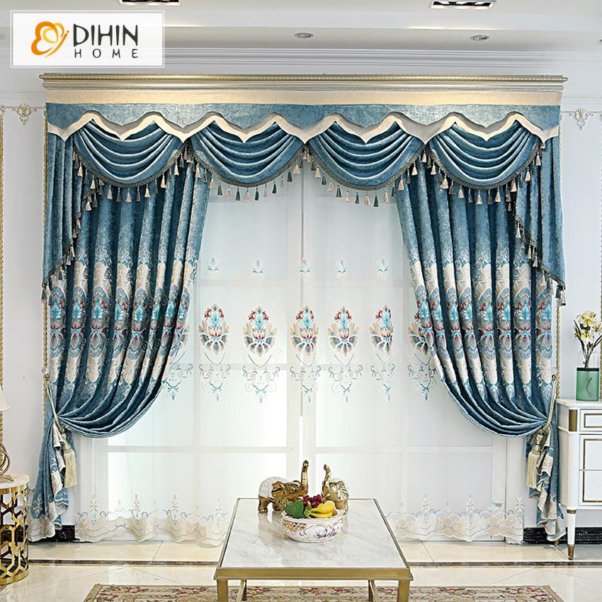 DIHIN HOME New Arrival Blue Color Embroidered Curtain Customized Valance ,Blackout Curtains Grommet Window Curtain for Living Room ,52x84-inch,1 Panel Roman Shades Curtains Window Blinds custom curtains blackout curtains curtains for living room sheer curtains curtain fabric linen curtains kitchen curtains velvet curtains pinch pleat curtains bay window curtains outdoor curtains pleated curtains floral curtains dining room curtains kitchen valances drapes for bedroom patio curtains nursery curtains grommet 