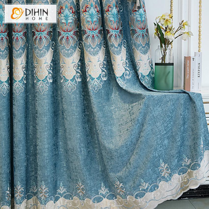 DIHIN HOME New Arrival Blue Color Embroidered Curtain Customized Valance ,Blackout Curtains Grommet Window Curtain for Living Room ,52x84-inch,1 Panel Roman Shades Curtains Window Blinds custom curtains blackout curtains curtains for living room sheer curtains curtain fabric linen curtains kitchen curtains velvet curtains pinch pleat curtains bay window curtains outdoor curtains pleated curtains floral curtains dining room curtains kitchen valances drapes for bedroom patio curtains nursery curtains grommet 