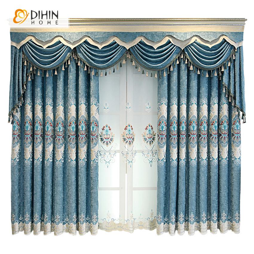 DIHIN HOME New Arrival Blue Color Embroidered Curtain Customized Valance ,Blackout Curtains Grommet Window Curtain for Living Room ,52x84-inch,1 Panel Roman Shades Curtains Window Blinds custom curtains blackout curtains curtains for living room sheer curtains curtain fabric linen curtains kitchen curtains velvet curtains pinch pleat curtains bay window curtains outdoor curtains pleated curtains floral curtains dining room curtains kitchen valances drapes for bedroom patio curtains nursery curtains grommet 