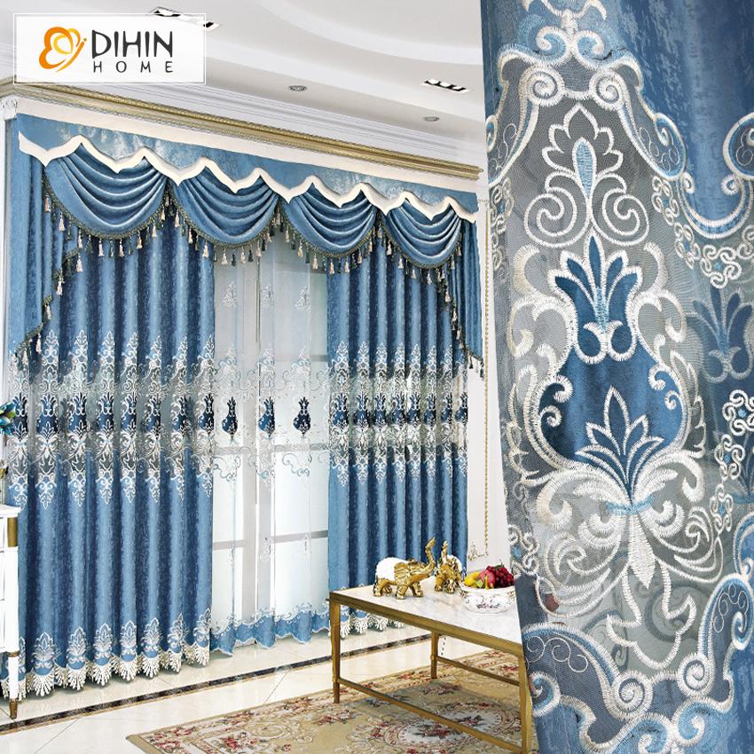 DIHIN HOME New Arrival European Blue Color Embroidered Curtains Roral Valance ,Blackout Curtains Grommet Window Curtain for Living Room ,52x84-inch,1 Panel Roman Shades Curtains Window Blinds custom curtains blackout curtains curtains for living room sheer curtains curtain fabric linen curtains kitchen curtains velvet curtains pinch pleat curtains bay window curtains outdoor curtains pleated curtains floral curtains dining room curtains kitchen valances drapes for bedroom patio curtains nursery curtains gro