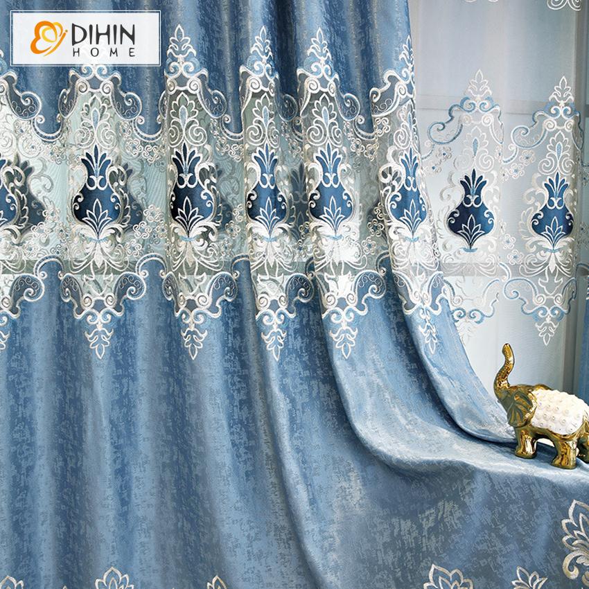 DIHIN HOME New Arrival European Blue Color Embroidered Curtains Roral Valance ,Blackout Curtains Grommet Window Curtain for Living Room ,52x84-inch,1 Panel Roman Shades Curtains Window Blinds custom curtains blackout curtains curtains for living room sheer curtains curtain fabric linen curtains kitchen curtains velvet curtains pinch pleat curtains bay window curtains outdoor curtains pleated curtains floral curtains dining room curtains kitchen valances drapes for bedroom patio curtains nursery curtains gro