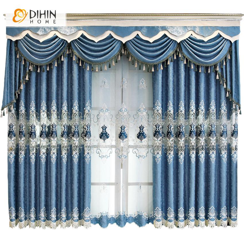 DIHIN HOME New Arrival European Blue Color Embroidered Curtains Roral Valance ,Blackout Curtains Grommet Window Curtain for Living Room ,52x84-inch,1 Panel Roman Shades Curtains Window Blinds custom curtains blackout curtains curtains for living room sheer curtains curtain fabric linen curtains kitchen curtains velvet curtains pinch pleat curtains bay window curtains outdoor curtains pleated curtains floral curtains dining room curtains kitchen valances drapes for bedroom patio curtains nursery curtains gro