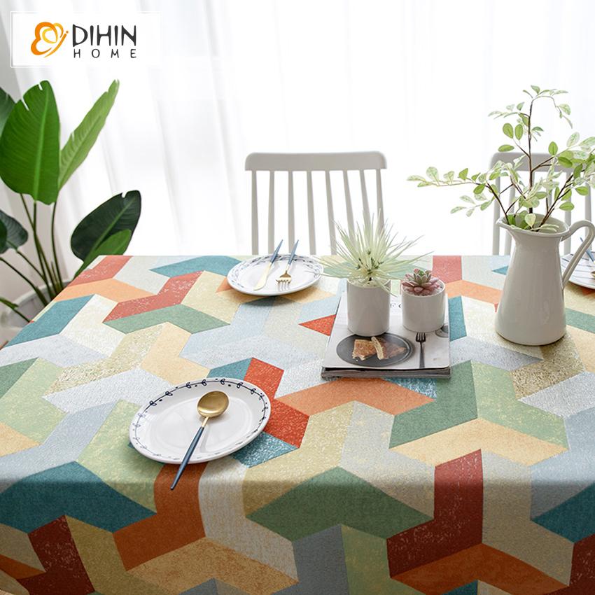 DIHIN HOME Nordic Abstract Geometry Printed Tablecloth For Rectangle Tables,Custom Washed Linen Tablecloth,Handmade Rectangle Table Cover Roman Shades Curtains Window Blinds custom curtains blackout curtains curtains for living room sheer curtains curtain fabric linen curtains kitchen curtains velvet curtains pinch pleat curtains bay window curtains outdoor curtains pleated curtains floral curtains dining room curtains kitchen valances drapes for bedroom patio curtains nursery curtains grommet curtains