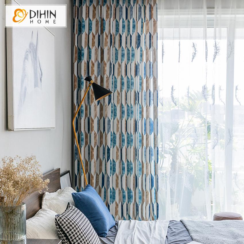DIHIN HOME Nordic Blue Color Geometry Printed Curtain,Blackout Curtains Grommet Window Curtain for Living Room ,52x84-inch,1 Panel Roman Shades Curtains Window Blinds custom curtains blackout curtains curtains for living room sheer curtains curtain fabric linen curtains kitchen curtains velvet curtains pinch pleat curtains bay window curtains outdoor curtains pleated curtains floral curtains dining room curtains kitchen valances drapes for bedroom patio curtains nursery curtains grommet curtains