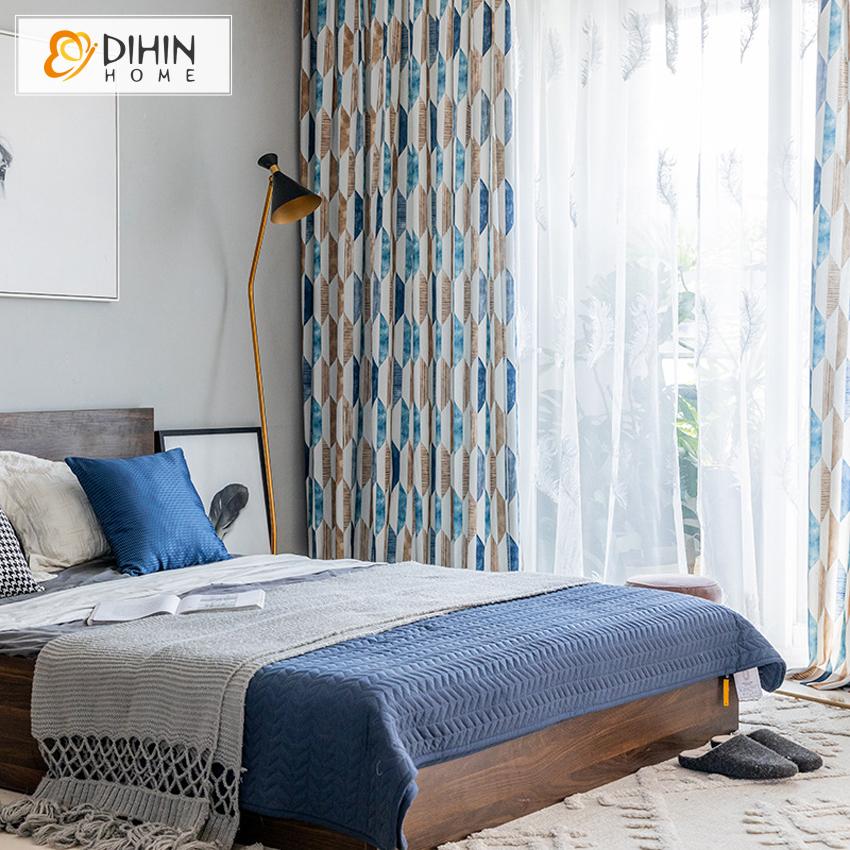 DIHIN HOME Nordic Blue Color Geometry Printed Curtain,Blackout Curtains Grommet Window Curtain for Living Room ,52x84-inch,1 Panel Roman Shades Curtains Window Blinds custom curtains blackout curtains curtains for living room sheer curtains curtain fabric linen curtains kitchen curtains velvet curtains pinch pleat curtains bay window curtains outdoor curtains pleated curtains floral curtains dining room curtains kitchen valances drapes for bedroom patio curtains nursery curtains grommet curtains