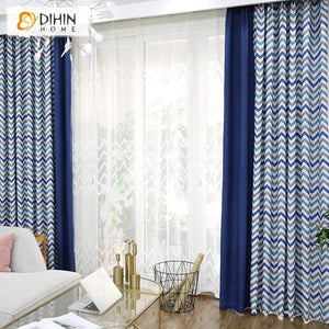 DIHIN HOME Nordic Blue Spliced Curtains，Blackout Grommet Window Curtain for Living Room ,52x63-inch,1 Panel Roman Shades Curtains Window Blinds custom curtains blackout curtains curtains for living room sheer curtains curtain fabric linen curtains kitchen curtains velvet curtains pinch pleat curtains bay window curtains outdoor curtains pleated curtains floral curtains dining room curtains kitchen valances drapes for bedroom patio curtains nursery curtains grommet curtains