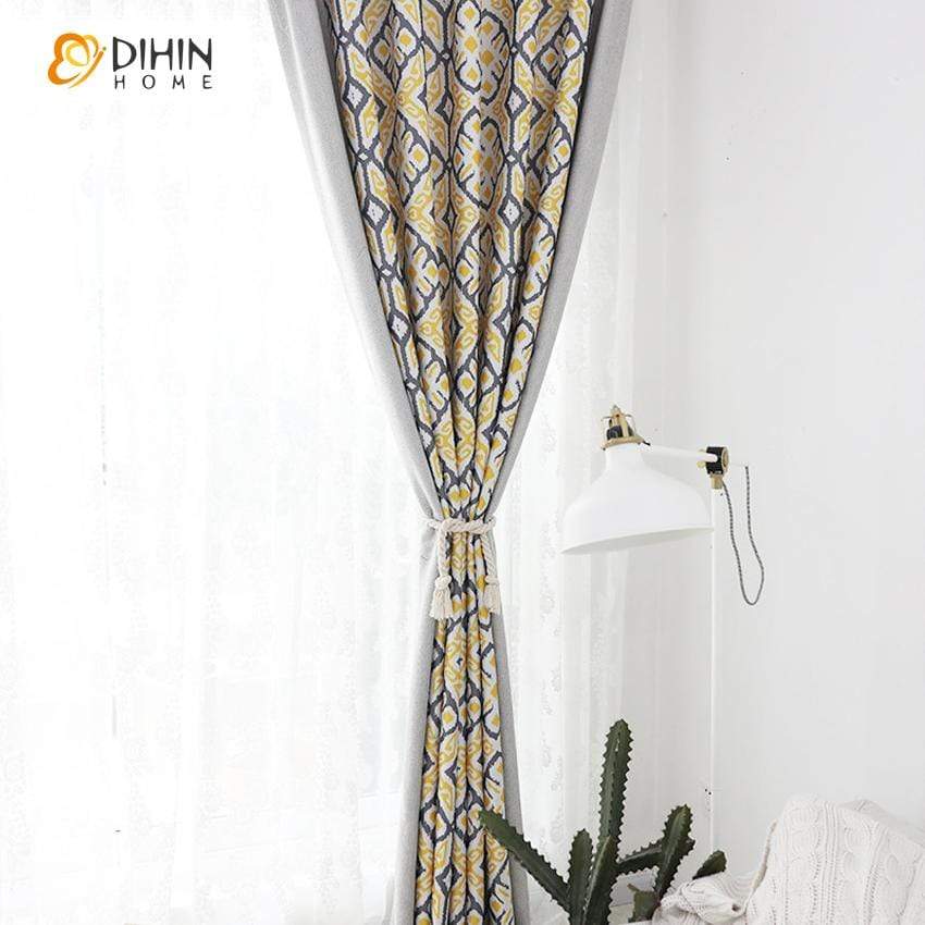 DIHIN HOME Nortic Geometric Printed Spliced Curtains，Blackout Grommet Window Curtain for Living Room ,52x63-inch,1 Panel Roman Shades Curtains Window Blinds custom curtains blackout curtains curtains for living room sheer curtains curtain fabric linen curtains kitchen curtains velvet curtains pinch pleat curtains bay window curtains outdoor curtains pleated curtains floral curtains dining room curtains kitchen valances drapes for bedroom patio curtains nursery curtains grommet curtains