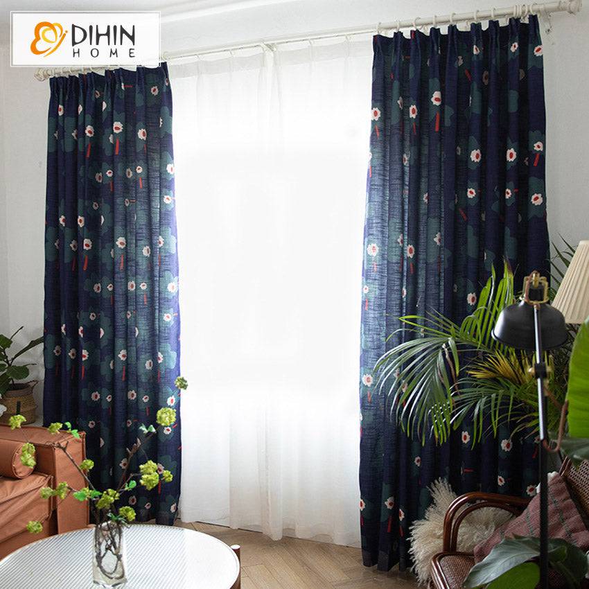 DIHIN HOME Pastoral American Cotton Linen Blue Color Printed,Blackout Grommet Window Curtain for Living Room ,52x63-inch,1 Panel Roman Shades Curtains Window Blinds custom curtains blackout curtains curtains for living room sheer curtains curtain fabric linen curtains kitchen curtains velvet curtains pinch pleat curtains bay window curtains outdoor curtains pleated curtains floral curtains dining room curtains kitchen valances drapes for bedroom patio curtains nursery curtains grommet curtains