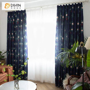 DIHIN HOME Pastoral American Cotton Linen Blue Color Printed,Blackout Grommet Window Curtain for Living Room ,52x63-inch,1 Panel Roman Shades Curtains Window Blinds custom curtains blackout curtains curtains for living room sheer curtains curtain fabric linen curtains kitchen curtains velvet curtains pinch pleat curtains bay window curtains outdoor curtains pleated curtains floral curtains dining room curtains kitchen valances drapes for bedroom patio curtains nursery curtains grommet curtains