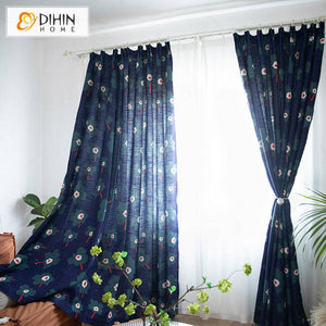 DIHIN HOME Pastoral American Cotton Linen Blue Color Printed,Blackout Grommet Window Curtain for Living Room ,52x63-inch,1 Panel Roman Shades Curtains Window Blinds custom curtains blackout curtains curtains for living room sheer curtains curtain fabric linen curtains kitchen curtains velvet curtains pinch pleat curtains bay window curtains outdoor curtains pleated curtains floral curtains dining room curtains kitchen valances drapes for bedroom patio curtains nursery curtains grommet curtains
