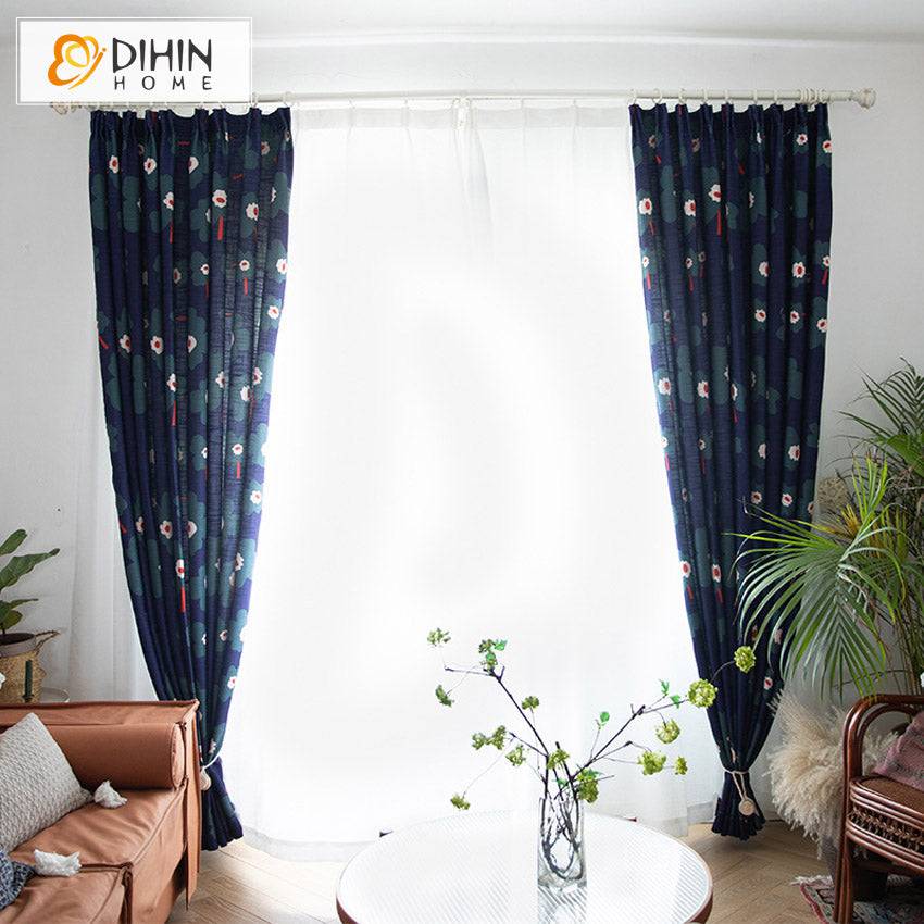 DIHIN HOME Pastoral American Cotton Linen Blue Color Printed,Blackout Grommet Window Curtain for Living Room ,52x63-inch,1 Panel Roman Shades Curtains Window Blinds custom curtains blackout curtains curtains for living room sheer curtains curtain fabric linen curtains kitchen curtains velvet curtains pinch pleat curtains bay window curtains outdoor curtains pleated curtains floral curtains dining room curtains kitchen valances drapes for bedroom patio curtains nursery curtains grommet curtains