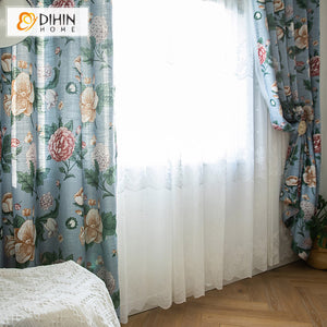 DIHIN HOME Pastoral American Cotton Linen Flowers Printed,Blackout Grommet Window Curtain for Living Room ,52x63-inch,1 Panel Roman Shades Curtains Window Blinds custom curtains blackout curtains curtains for living room sheer curtains curtain fabric linen curtains kitchen curtains velvet curtains pinch pleat curtains bay window curtains outdoor curtains pleated curtains floral curtains dining room curtains kitchen valances drapes for bedroom patio curtains nursery curtains grommet curtains