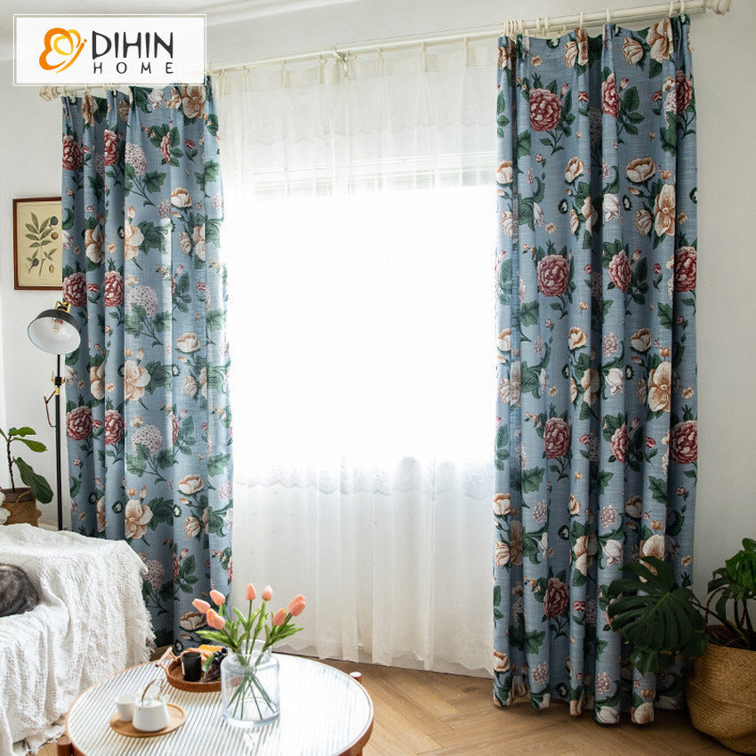 DIHIN HOME Pastoral American Cotton Linen Flowers Printed,Blackout Grommet Window Curtain for Living Room ,52x63-inch,1 Panel Roman Shades Curtains Window Blinds custom curtains blackout curtains curtains for living room sheer curtains curtain fabric linen curtains kitchen curtains velvet curtains pinch pleat curtains bay window curtains outdoor curtains pleated curtains floral curtains dining room curtains kitchen valances drapes for bedroom patio curtains nursery curtains grommet curtains