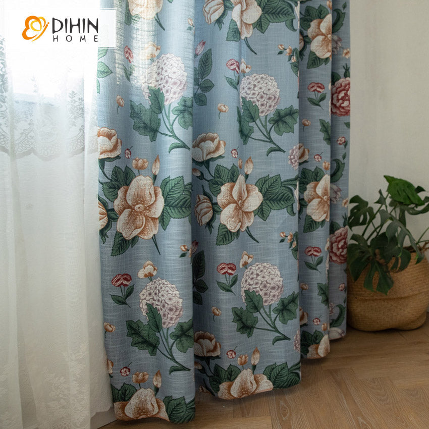 DIHIN HOME Pastoral American Cotton Linen Flowers Printed,Blackout Grommet Window Curtain for Living Room ,52x63-inch,1 Panel Roman Shades Curtains Window Blinds custom curtains blackout curtains curtains for living room sheer curtains curtain fabric linen curtains kitchen curtains velvet curtains pinch pleat curtains bay window curtains outdoor curtains pleated curtains floral curtains dining room curtains kitchen valances drapes for bedroom patio curtains nursery curtains grommet curtains