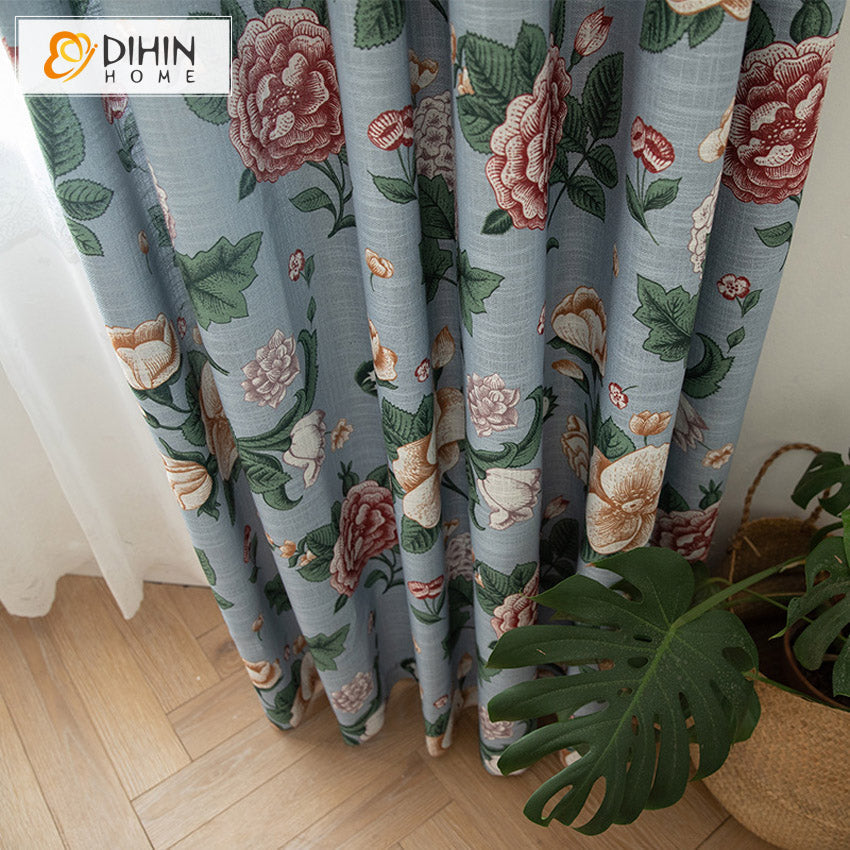 DIHIN HOME Pastoral American Cotton Linen Flowers Printed,Blackout Grommet Window Curtain for Living Room ,52x63-inch,1 Panel Roman Shades Curtains Window Blinds custom curtains blackout curtains curtains for living room sheer curtains curtain fabric linen curtains kitchen curtains velvet curtains pinch pleat curtains bay window curtains outdoor curtains pleated curtains floral curtains dining room curtains kitchen valances drapes for bedroom patio curtains nursery curtains grommet curtains