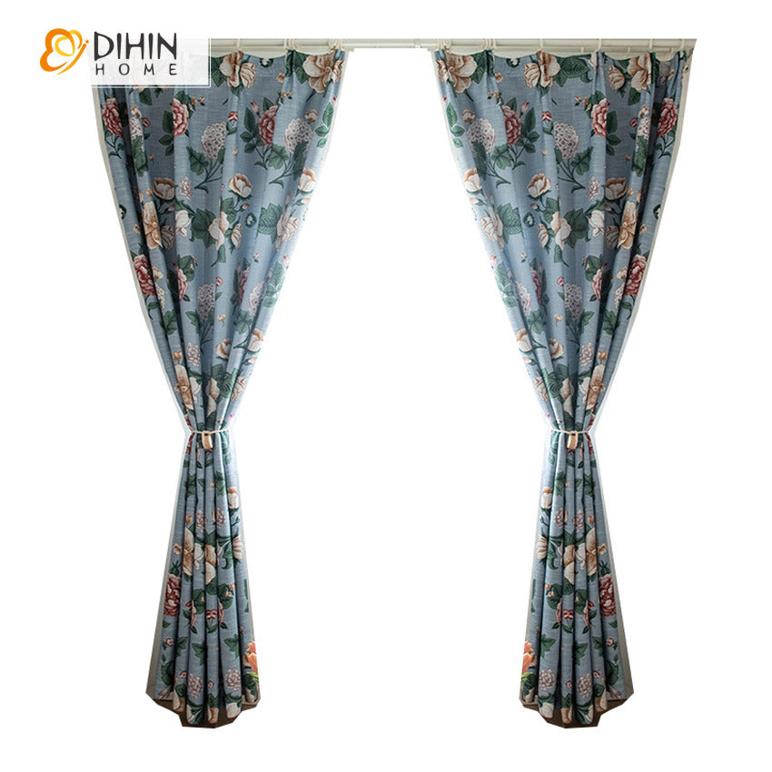 DIHIN HOME Pastoral American Cotton Linen Flowers Printed,Blackout Grommet Window Curtain for Living Room ,52x63-inch,1 Panel Roman Shades Curtains Window Blinds custom curtains blackout curtains curtains for living room sheer curtains curtain fabric linen curtains kitchen curtains velvet curtains pinch pleat curtains bay window curtains outdoor curtains pleated curtains floral curtains dining room curtains kitchen valances drapes for bedroom patio curtains nursery curtains grommet curtains