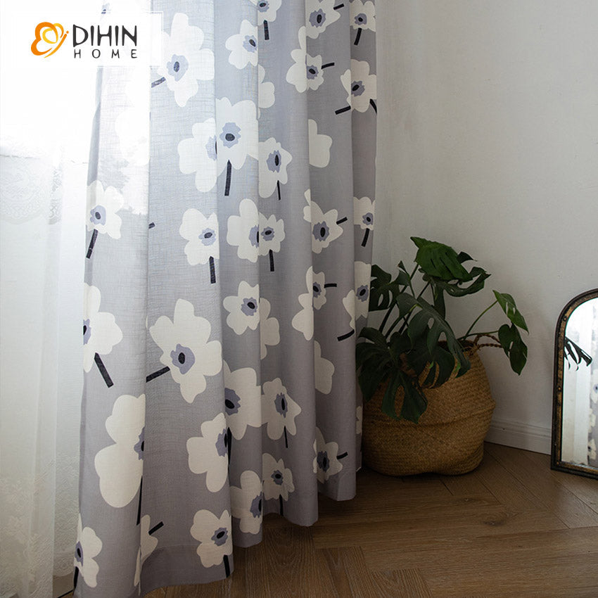 DIHIN HOME Pastoral American Cotton Linen White Camellia Printed,Blackout Grommet Window Curtain for Living Room ,52x63-inch,1 Panel Roman Shades Curtains Window Blinds custom curtains blackout curtains curtains for living room sheer curtains curtain fabric linen curtains kitchen curtains velvet curtains pinch pleat curtains bay window curtains outdoor curtains pleated curtains floral curtains dining room curtains kitchen valances drapes for bedroom patio curtains nursery curtains grommet curtains