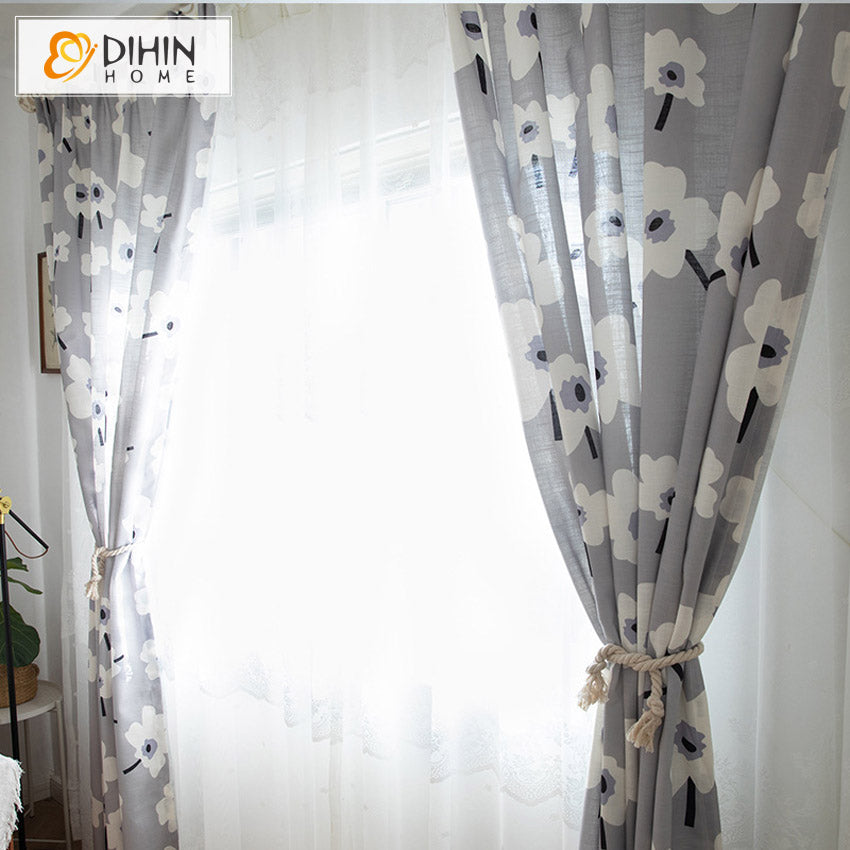 DIHIN HOME Pastoral American Cotton Linen White Camellia Printed,Blackout Grommet Window Curtain for Living Room ,52x63-inch,1 Panel Roman Shades Curtains Window Blinds custom curtains blackout curtains curtains for living room sheer curtains curtain fabric linen curtains kitchen curtains velvet curtains pinch pleat curtains bay window curtains outdoor curtains pleated curtains floral curtains dining room curtains kitchen valances drapes for bedroom patio curtains nursery curtains grommet curtains