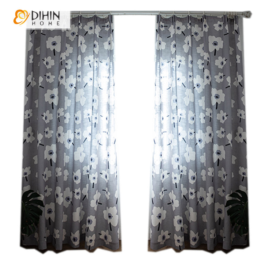 DIHIN HOME Pastoral American Cotton Linen White Camellia Printed,Blackout Grommet Window Curtain for Living Room ,52x63-inch,1 Panel Roman Shades Curtains Window Blinds custom curtains blackout curtains curtains for living room sheer curtains curtain fabric linen curtains kitchen curtains velvet curtains pinch pleat curtains bay window curtains outdoor curtains pleated curtains floral curtains dining room curtains kitchen valances drapes for bedroom patio curtains nursery curtains grommet curtains