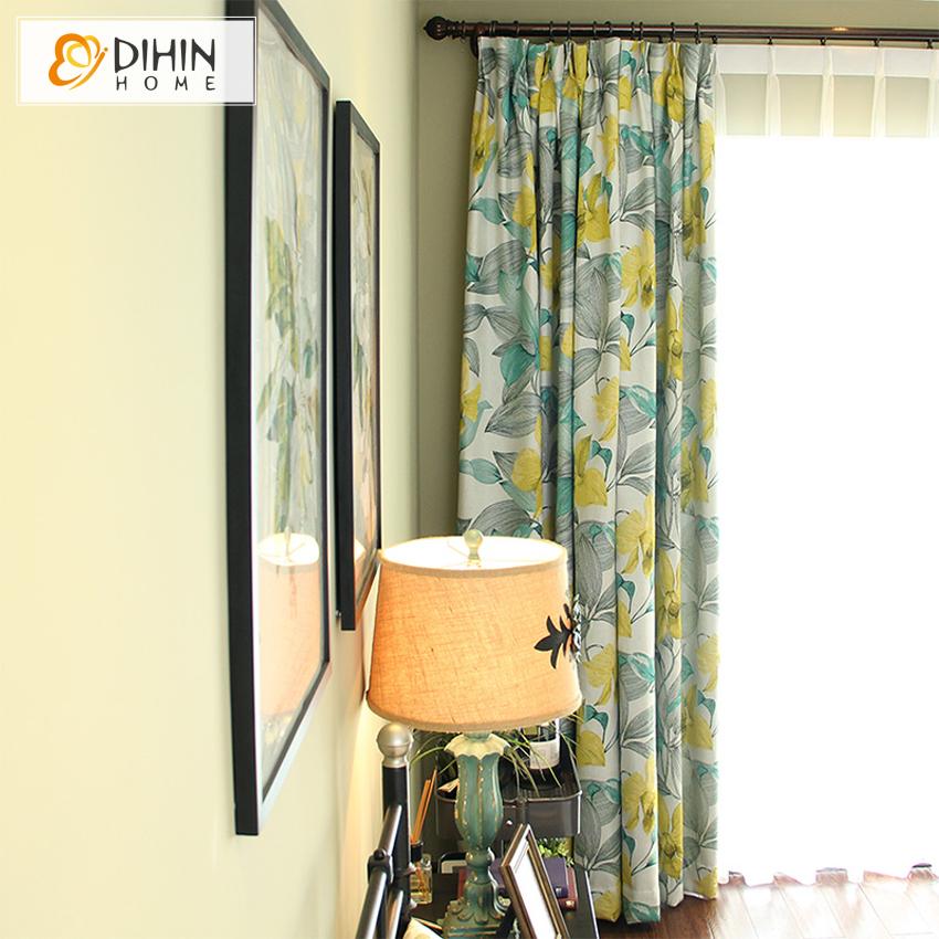 DIHIN HOME Pastoral American Thickening Yellow Flowers Printed,Blackout Curtains Grommet Window Curtain for Living Room ,52x63-inch,1 Panel Roman Shades Curtains Window Blinds custom curtains blackout curtains curtains for living room sheer curtains curtain fabric linen curtains kitchen curtains velvet curtains pinch pleat curtains bay window curtains outdoor curtains pleated curtains floral curtains dining room curtains kitchen valances drapes for bedroom patio curtains nursery curtains grommet curtains