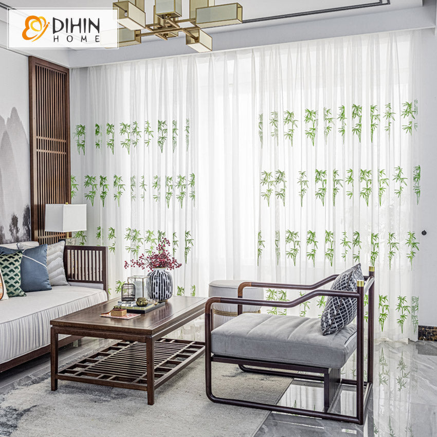 DIHIN HOME Pastoral Bamboo Leaves Embroidered,Grommet Window Sheer Curtain for Living Room ,52x63-inch,1 Panel Roman Shades Curtains Window Blinds custom curtains blackout curtains curtains for living room sheer curtains curtain fabric linen curtains kitchen curtains velvet curtains pinch pleat curtains bay window curtains outdoor curtains pleated curtains floral curtains dining room curtains kitchen valances drapes for bedroom patio curtains nursery curtains grommet curtains