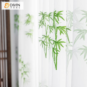 DIHIN HOME Pastoral Bamboo Leaves Embroidered,Grommet Window Sheer Curtain for Living Room ,52x63-inch,1 Panel Roman Shades Curtains Window Blinds custom curtains blackout curtains curtains for living room sheer curtains curtain fabric linen curtains kitchen curtains velvet curtains pinch pleat curtains bay window curtains outdoor curtains pleated curtains floral curtains dining room curtains kitchen valances drapes for bedroom patio curtains nursery curtains grommet curtains