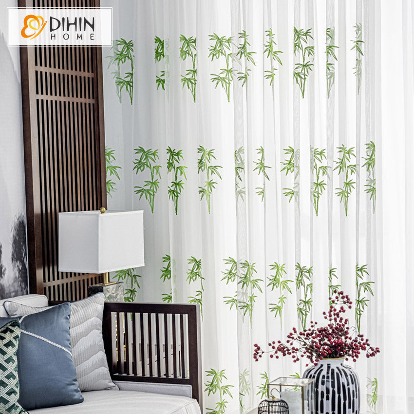 DIHIN HOME Pastoral Bamboo Leaves Embroidered,Grommet Window Sheer Curtain for Living Room ,52x63-inch,1 Panel Roman Shades Curtains Window Blinds custom curtains blackout curtains curtains for living room sheer curtains curtain fabric linen curtains kitchen curtains velvet curtains pinch pleat curtains bay window curtains outdoor curtains pleated curtains floral curtains dining room curtains kitchen valances drapes for bedroom patio curtains nursery curtains grommet curtains