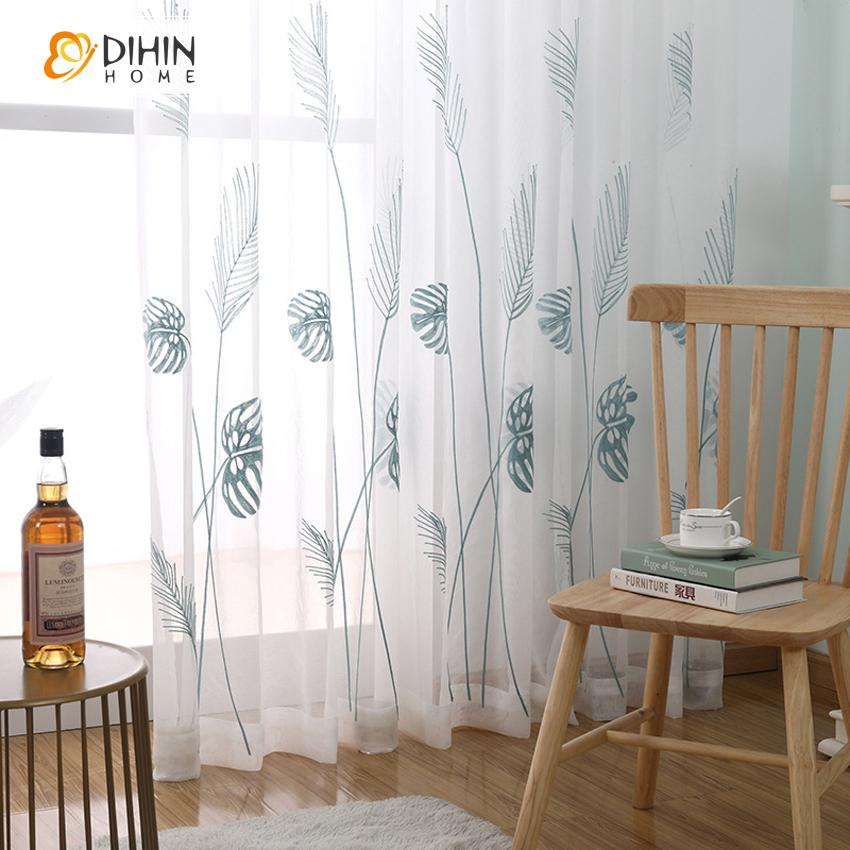 DIHIN HOME Pastoral Banana Leaves Embroidered,Sheer Curtain,Grommet Window Curtain for Living Room ,52x63-inch,1 Panel Roman Shades Curtains Window Blinds custom curtains blackout curtains curtains for living room sheer curtains curtain fabric linen curtains kitchen curtains velvet curtains pinch pleat curtains bay window curtains outdoor curtains pleated curtains floral curtains dining room curtains kitchen valances drapes for bedroom patio curtains nursery curtains grommet curtains