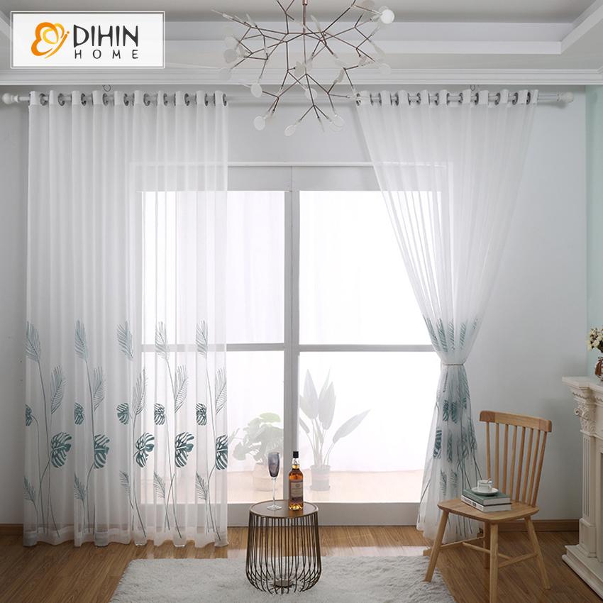 DIHIN HOME Pastoral Banana Leaves Embroidered,Sheer Curtain,Grommet Window Curtain for Living Room ,52x63-inch,1 Panel Roman Shades Curtains Window Blinds custom curtains blackout curtains curtains for living room sheer curtains curtain fabric linen curtains kitchen curtains velvet curtains pinch pleat curtains bay window curtains outdoor curtains pleated curtains floral curtains dining room curtains kitchen valances drapes for bedroom patio curtains nursery curtains grommet curtains